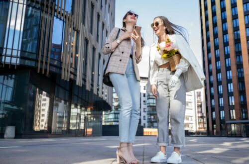 Low Angle Shot of Two Women on the Street
